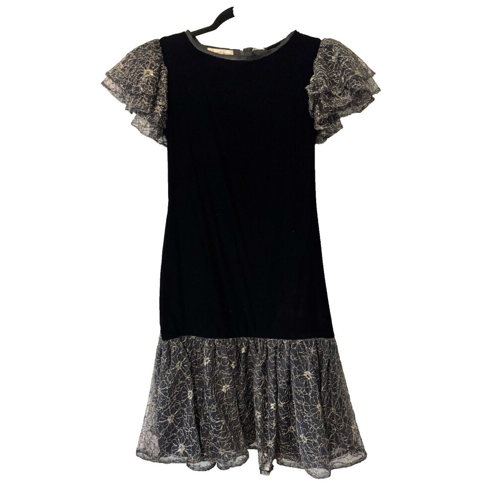 Vintage Albert Nipon Formal Velvet dress black velvet‎ & Gold size 6